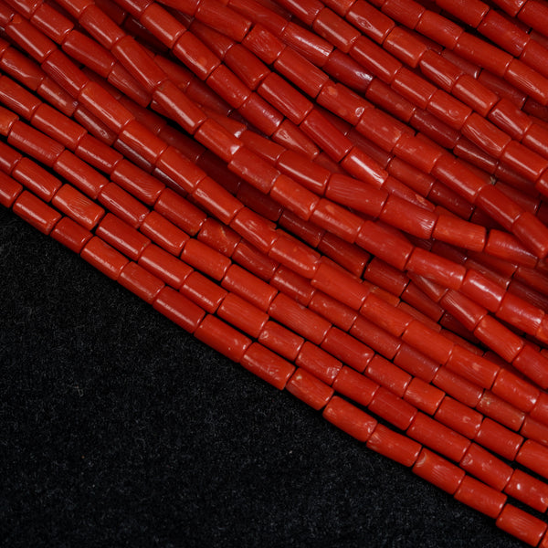 Natural Aaa Grade Red Coral Tube / Pipe Beads Strand
