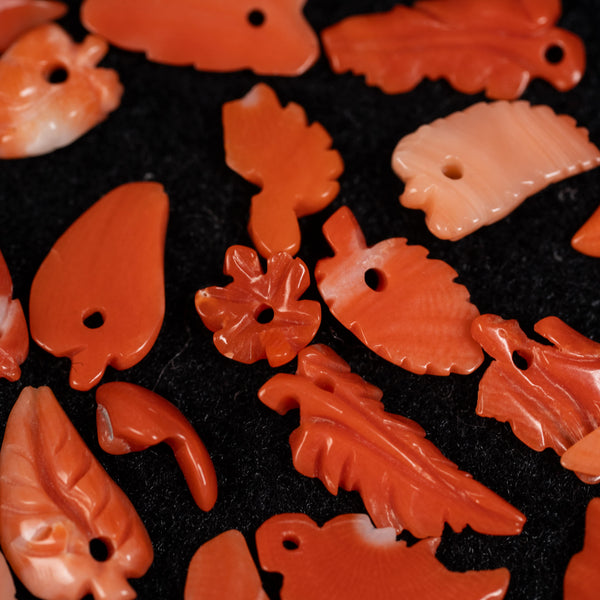 Japanese Coral Leaf Red Orange Leaf- Cut Hand-carved Smooth Corals