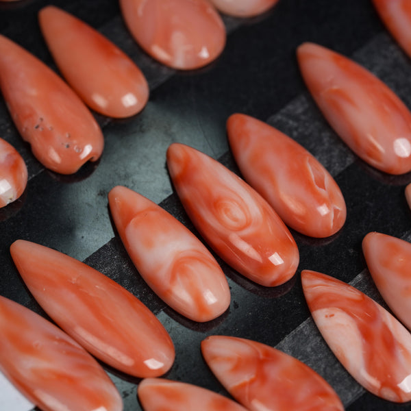 Japanese Dark Pink Coral Pear Shaped Smooth Flat Back Aaa Grade