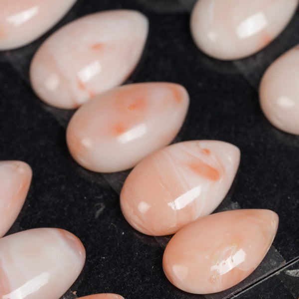 Japanese White Pink Coral Pear Shaped Smooth Flat Back