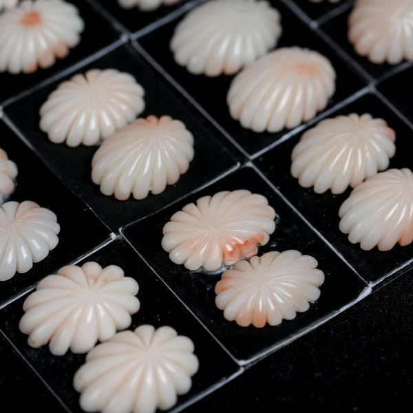Japanese Melon-cut Baby-peach  Coral Oval-shaped 2 Pc.