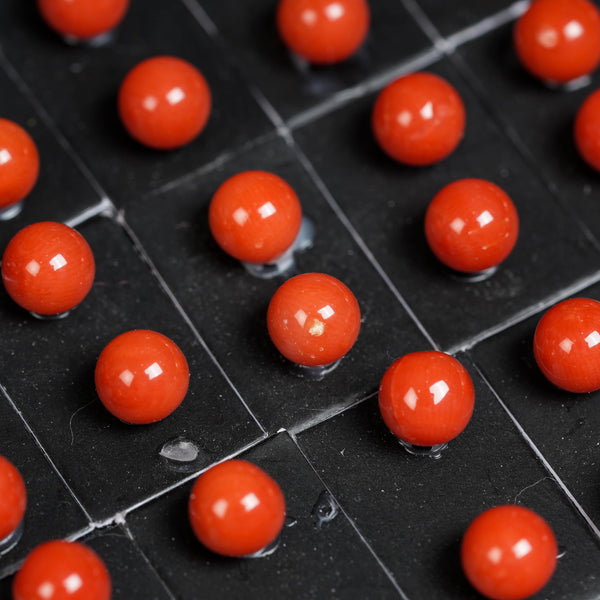Natural Italian Full-round Red Coral Half-drilled