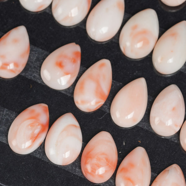 Japanese White Pink Coral Pear Shape Smooth Flat Back