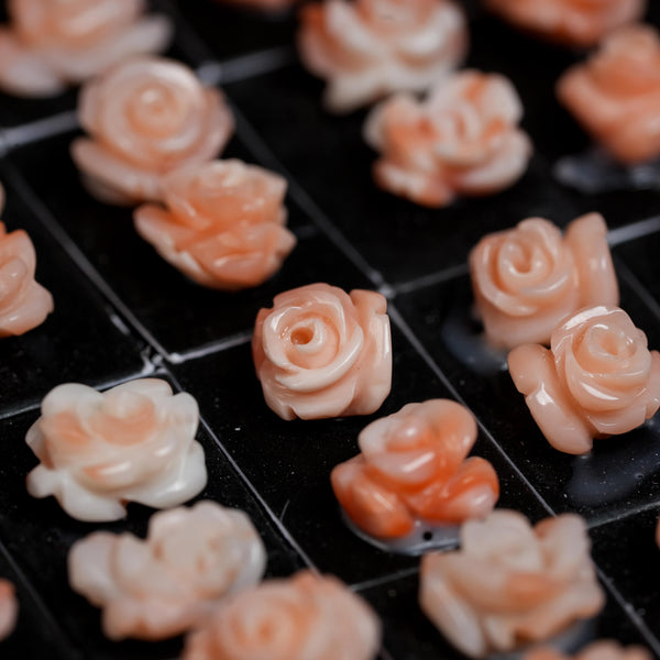 Japanese Coral Flower Pink Rose Cut Hand-carved Smooth Flower