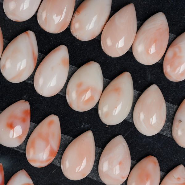 Japanese Pink Coral Pear Shaped Smooth Flat Back