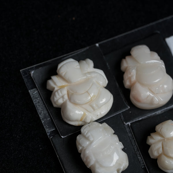 White Japanese Coral Carved Lord Ganesha God Statue
