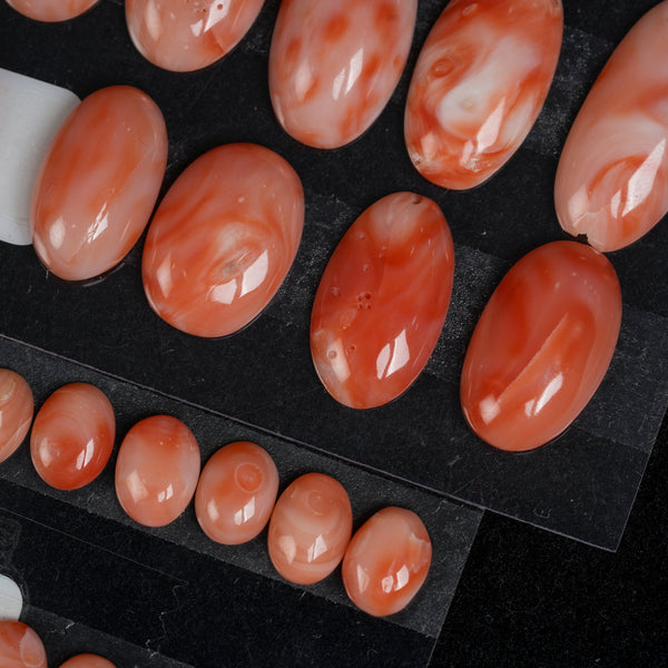 Japanese White Pink Coral Oval Shaped Smooth Flat Back