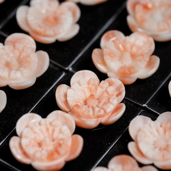 Hand-carved Japanese Coral Flowers Pair Smooth Baby-peach 2 Pc.