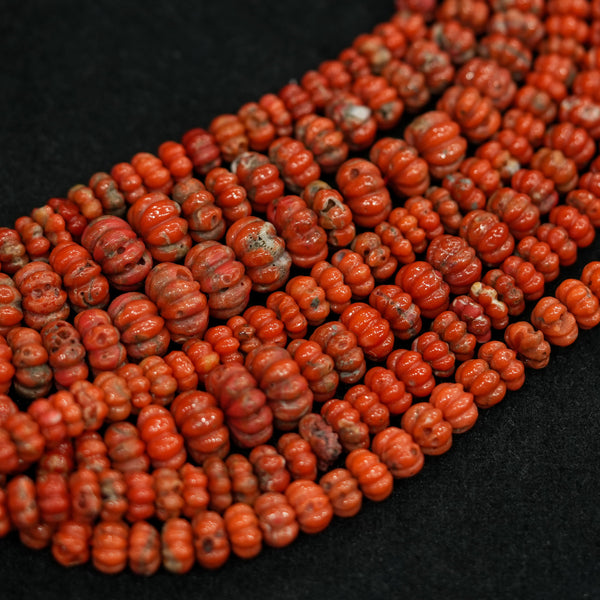 Natural Aaa Grade Melon / Kharbooja / Carved Coral  Beads Strand