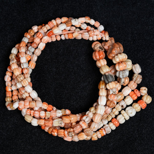 Natural Multi-color Melon  / Carved Coral Beads Strand