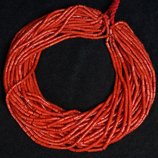 Natural Aaa Grade Red Coral Tube / Pipe Beads Strand