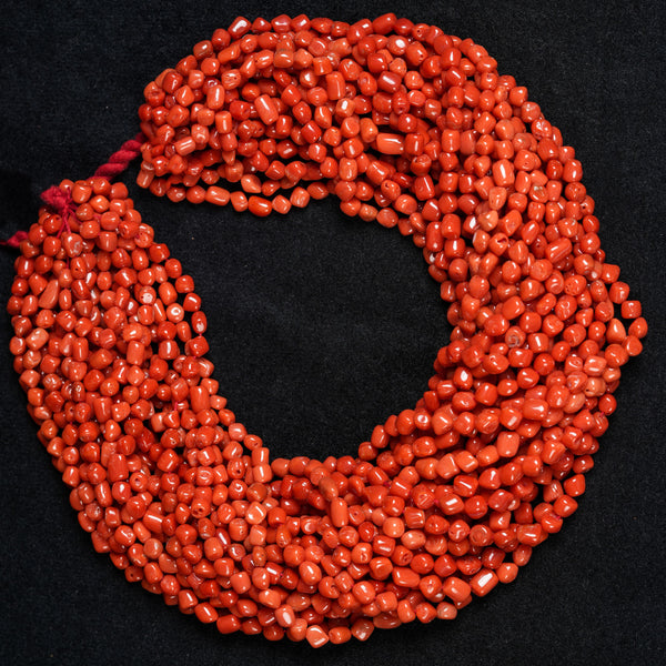 Natural AAA Grade Red Coral Smooth Tumble Nugget Beads Strand