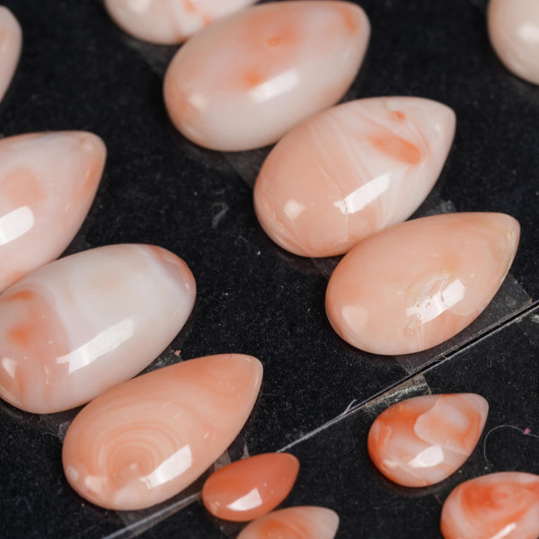 Japanese White Pink Coral Pear Shape Smooth Flat Back