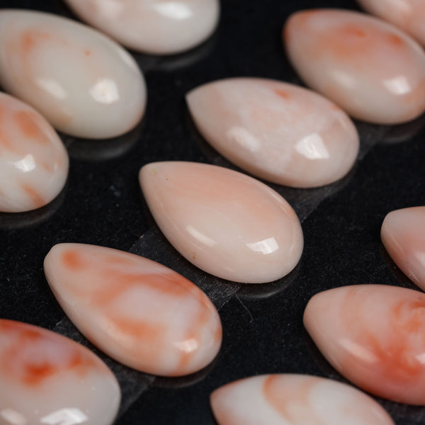 Japanese Pink Coral Pear Shaped Smooth Flat Back