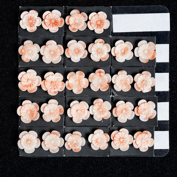 Hand-carved Japanese Coral Flowers Pair Smooth Baby-peach 2 Pc.