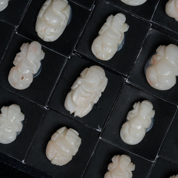 White Japanese Coral Carved Lord Ganesha God Statue