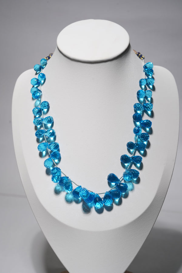 Teal Blue Quartz Faceted Briolette Gemstone Beads Strand