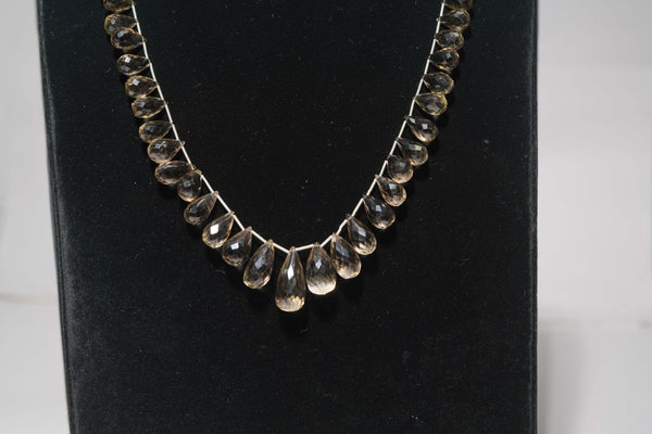 Natural Smoky Quartz  Briolette Faceted 8-12mm Gemstone Beads Strand