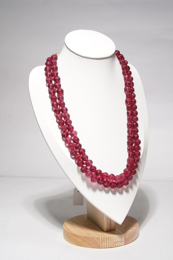 Ruby Imitation Glass Kharbuja Gemstone Beads Strand 6-8 Mm 16-20 Inches