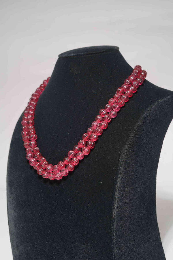 AAA Ruby Glass Kharbuja / Melon Gemstone Beads Strand