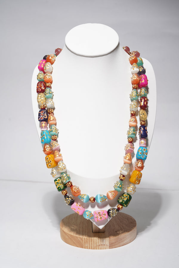 Kundan Multi-color Gemstone Tumble Beads 2 Strands