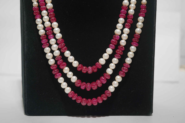 Natural Carved Melon Ruby and Pearls 6-8 MM Gemstone Pumpkin Beads Strand