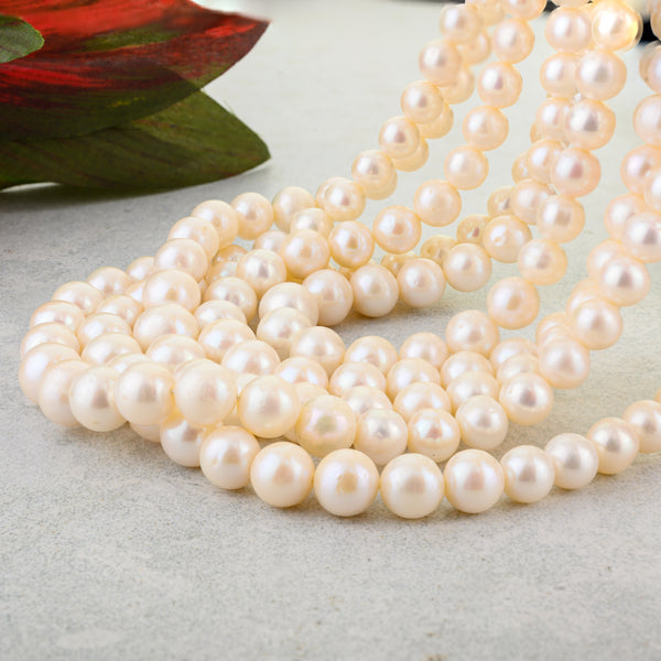Round Freshwater Pearl Beads 16" Strand of Cream / Ivory Pearls - Classic White