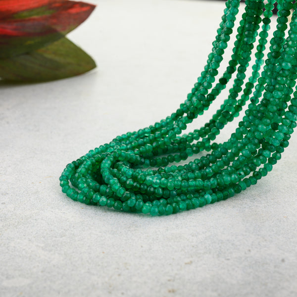 Natural Green Onyx 4-4.5mm Micro Faceted Rondelle AAA Grade Gemstone Beads Strand