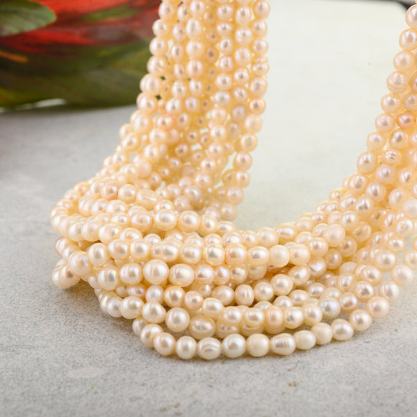 Round Natural Pearl Beads 16" Strand of Cream/Ivory Pearls