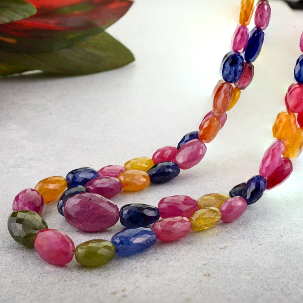 Natural Multi Sapphire 8-10 Mm Top-quality  255.6 Cts. Faceted Oval G.f. Gemstone Beads Strand