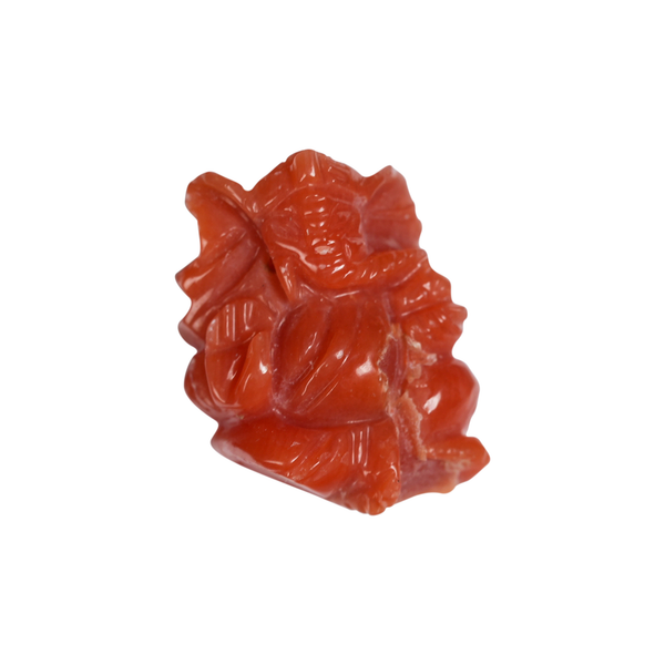 Orange Japanese Coral Carved Lord Ganesha God Statue